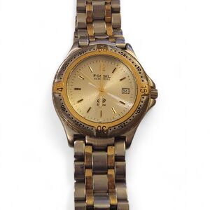 Fossil Blue AM-3259 Two-Tone Stainless Steel Date Watch 50M Women's Quartz